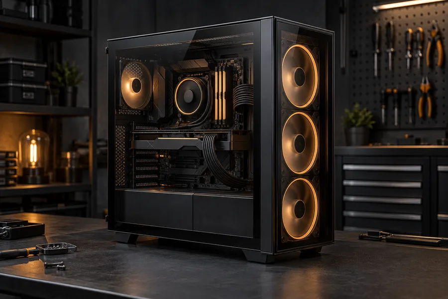 Editorial illustration of a desktop PC case