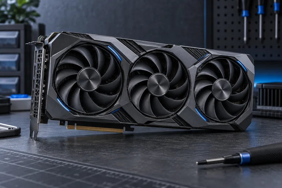 Editorial illustration of a graphics card