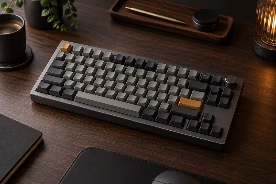 Editorial illustration of a mechanical keyboard