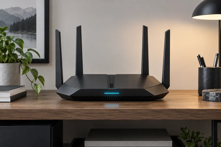 Editorial illustration of a Wi-Fi router