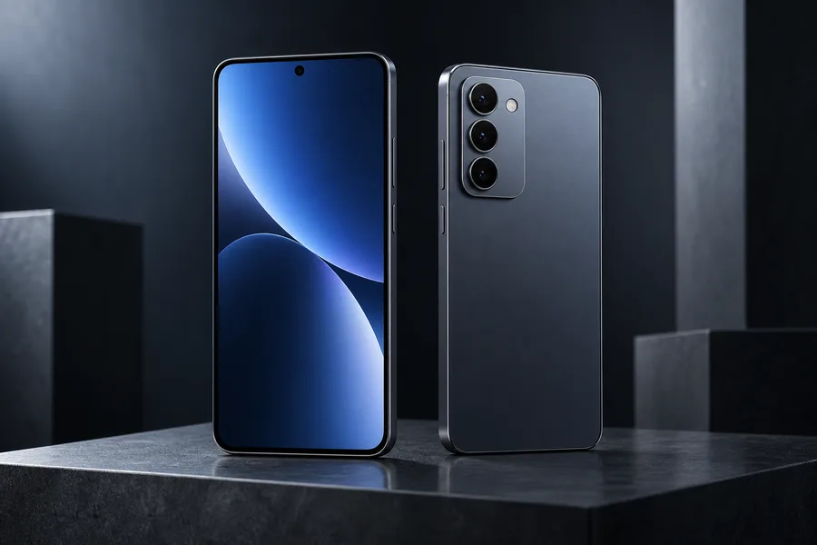 Editorial illustration of a flagship smartphone